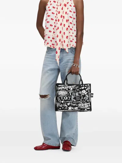 Marc Jacobs The Medium Punk Scribble Canvas Tote Bag In Black
