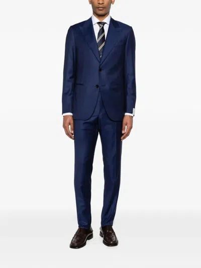 Caruso Peak-lapel Suit In Blue