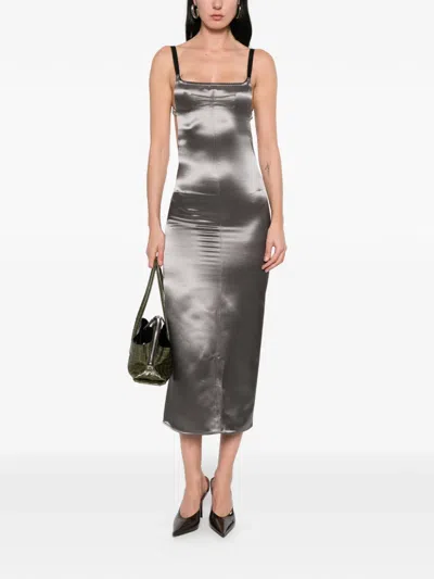 Attico Open-back Satin Midi Dress In Brown