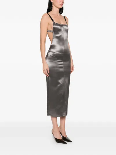 Attico Open-back Satin Midi Dress In Brown