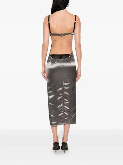 Attico Open-back Satin Midi Dress In Brown