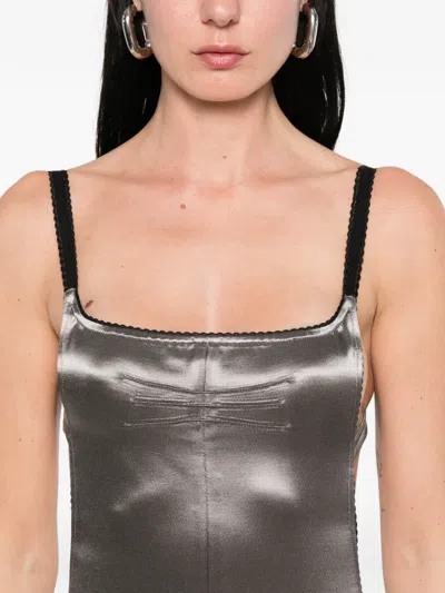 Attico Open-back Satin Midi Dress In Brown