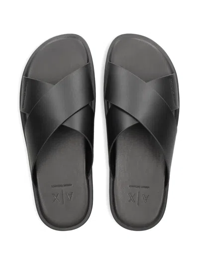 Armani Exchange Crossover-strap Slides In Black