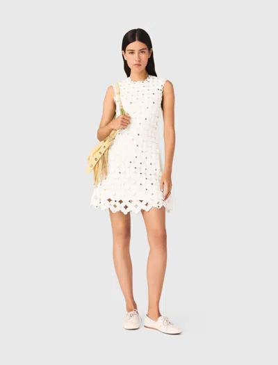 Maje Womens White Sleeveless Sequin-embellished Crochet Mini Dress