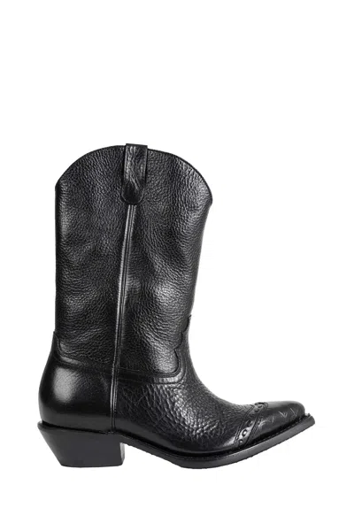 Our Legacy Leather Western Boots Pointed Toe Pull Tabs In Black