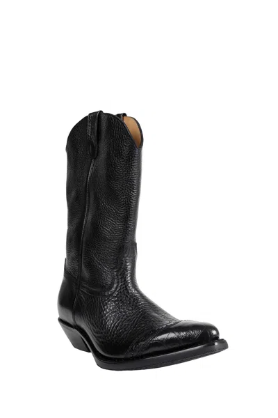 Our Legacy Leather Western Boots Pointed Toe Pull Tabs In Black
