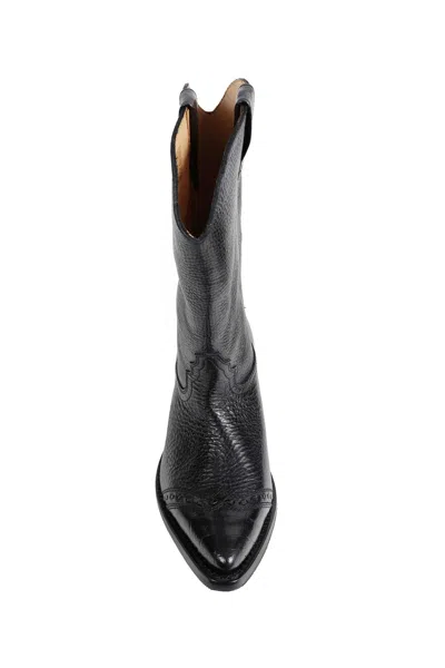 Our Legacy Leather Western Boots Pointed Toe Pull Tabs In Black