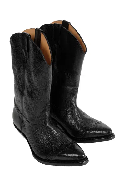 Our Legacy Leather Western Boots Pointed Toe Pull Tabs In Black