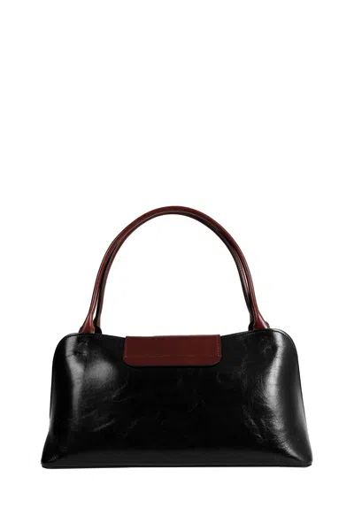 Versace Vivian Medium Two-tone Textured-leather Shoulder Bag In Black