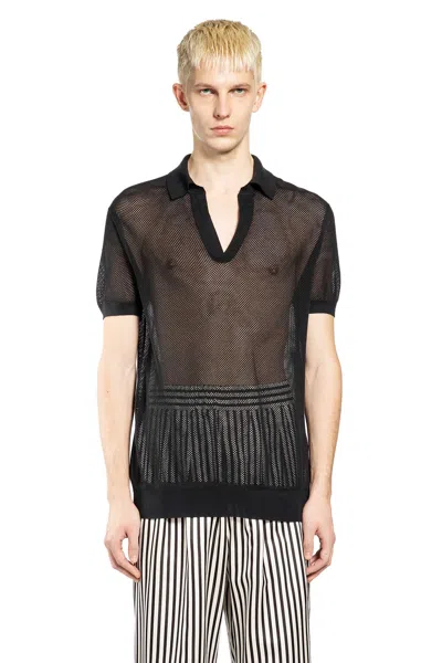 Tom Ford Mens Chocolate Open-collar Mesh Cotton And Silk-blend Polo Top In Black