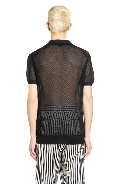 Tom Ford Mens Chocolate Open-collar Mesh Cotton And Silk-blend Polo Top In Black