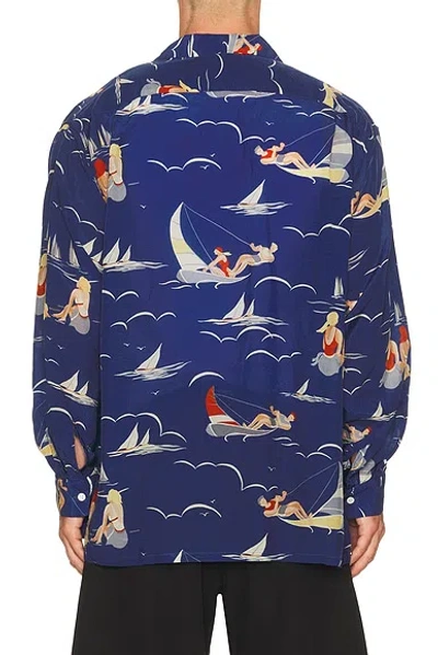 Beams Open Collar Cupro Print In Multi