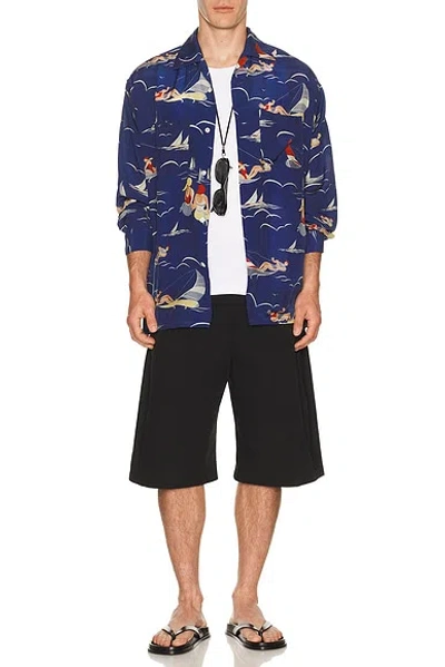 Beams Open Collar Cupro Print In Multi