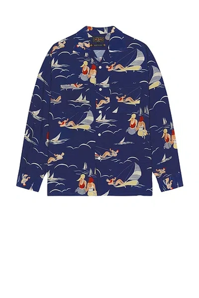 Beams Open Collar Cupro Print In Multi