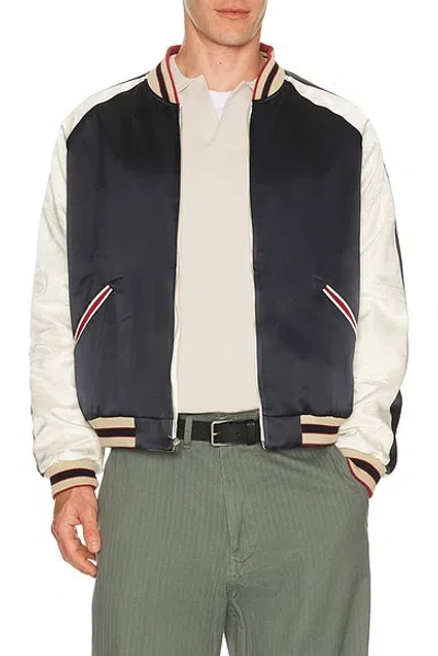 Beams Patterned-jacquard Reversible Bomber Jacket In White