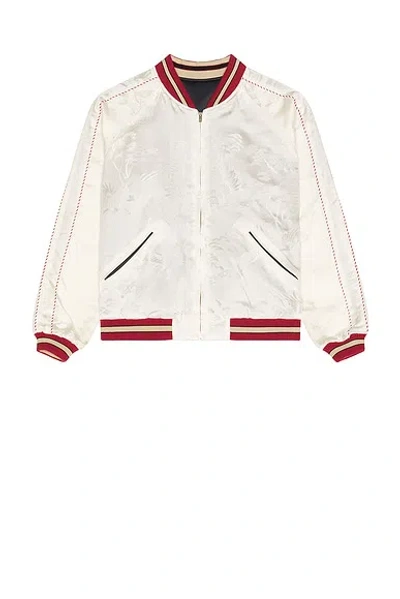 Beams Patterned-jacquard Reversible Bomber Jacket In White