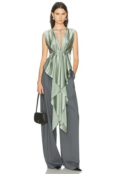 Helmut Lang Scarf Drape Detail Reversible Silk Top In Gray