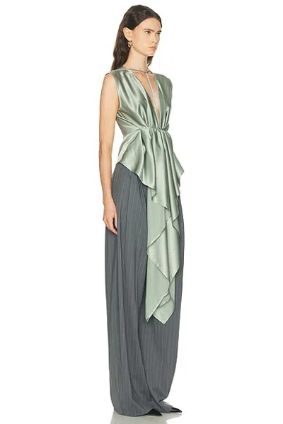 Helmut Lang Scarf Drape Detail Reversible Silk Top In Gray