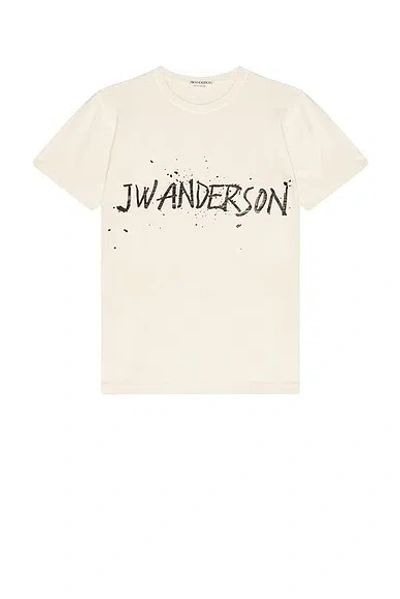 Jw Anderson Mens Ecru Circular Brand-print Cotton T-shirt In Neutral