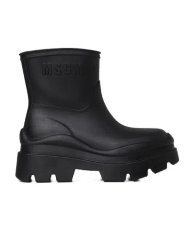 Msgm Logo-embossed Round-toe Ankle Boots In Black