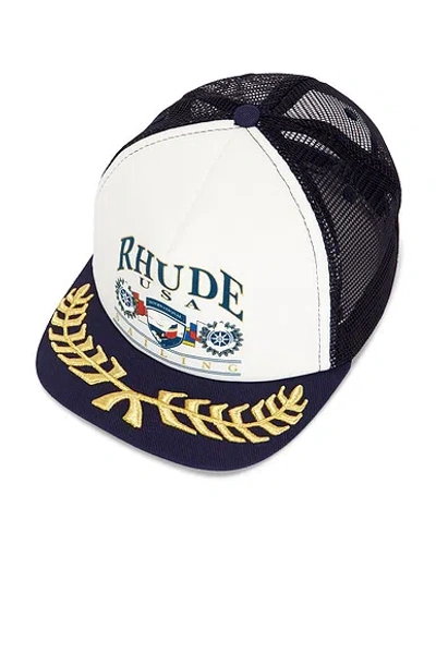 Rhude Usa Sailing Icon Trucker Hat In Blue