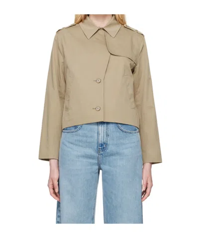 Frame Button Front Casual Jacket In Brown
