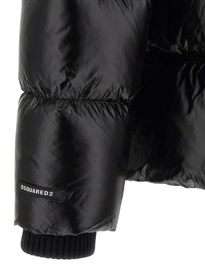 Dsquared2 Logo Patch Hooded Down Jacket In Black