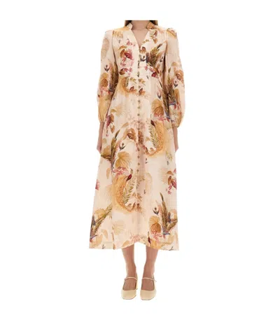 Zimmermann Floral Printed V-neck Long Dress In Neutral