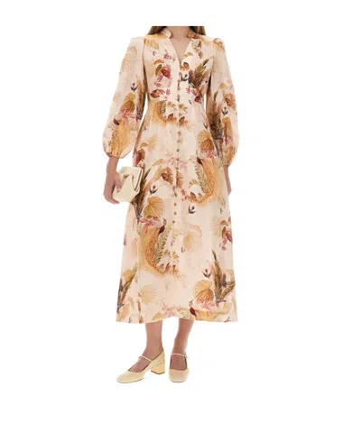 Zimmermann Floral Printed V-neck Long Dress In Neutral