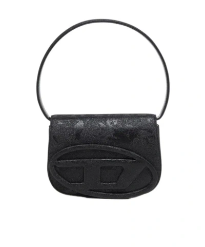 Diesel Shoulder Bag With Flap And Foldable Handle In Black