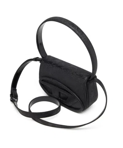 Diesel Shoulder Bag With Flap And Foldable Handle In Black