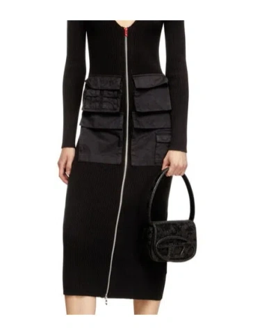 Diesel Shoulder Bag With Flap And Foldable Handle In Black