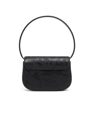 Diesel Shoulder Bag With Flap And Foldable Handle In Black