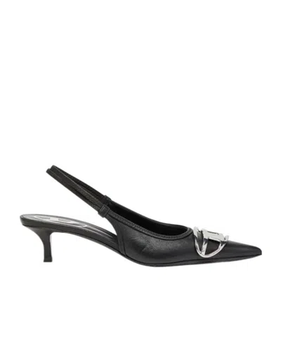 Diesel Venus Leather Slingback Pumps Kitten Heel In Black