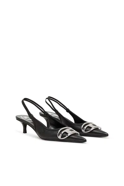 Diesel Venus Leather Slingback Pumps Kitten Heel In Black