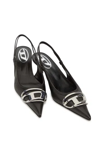 Diesel Venus Leather Slingback Pumps Kitten Heel In Black