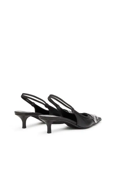 Diesel Venus Leather Slingback Pumps Kitten Heel In Black
