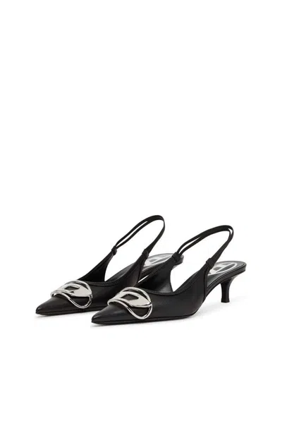 Diesel Venus Leather Slingback Pumps Kitten Heel In Black