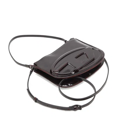 Diesel Twin-double-pouch Embossed-leather Shoulder Bag In Black