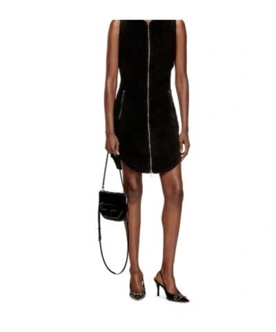 Diesel Twin-double-pouch Embossed-leather Shoulder Bag In Black