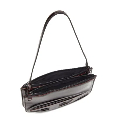 Diesel Twin-double-pouch Embossed-leather Shoulder Bag In Black