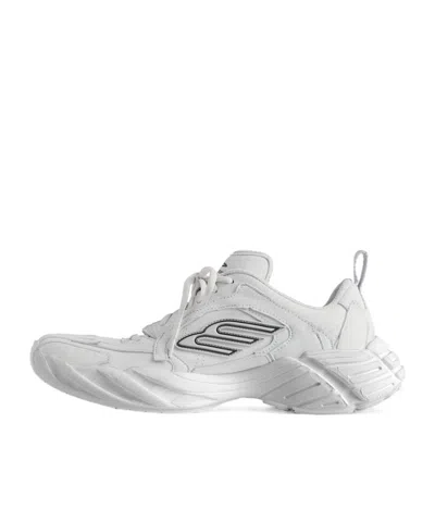 Balenciaga Monday White Low Top Sneakers With Logo Detail And Embossed Size On The Rear In Leather And Fabric M In Gray