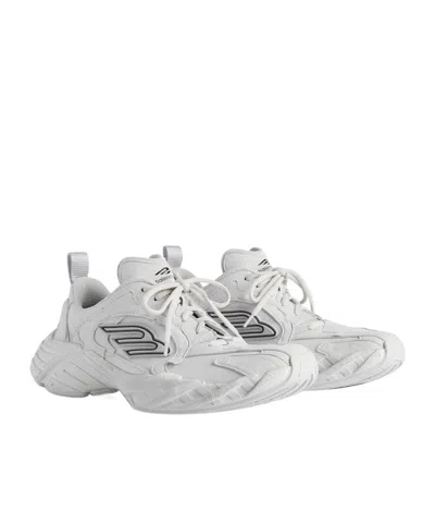 Balenciaga Monday White Low Top Sneakers With Logo Detail And Embossed Size On The Rear In Leather And Fabric M In Gray