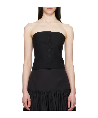 Amomento Black Button Up Bustier Top In Black