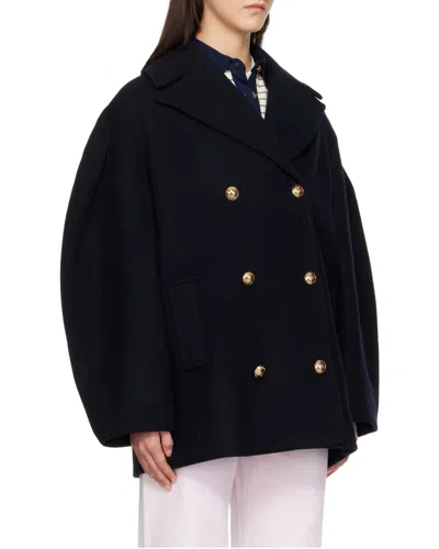 Ganni Double-breasted Oversize Coat In Blue