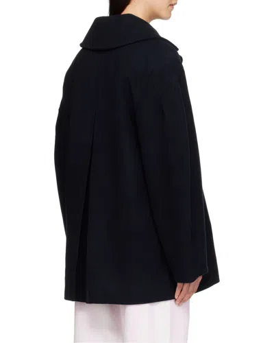 Ganni Double-breasted Oversize Coat In Blue