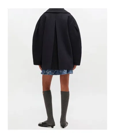 Ganni Double-breasted Oversize Coat In Blue