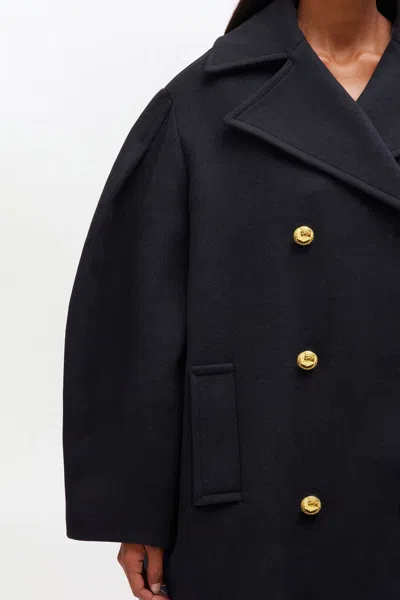 Ganni Double-breasted Oversize Coat In Blue