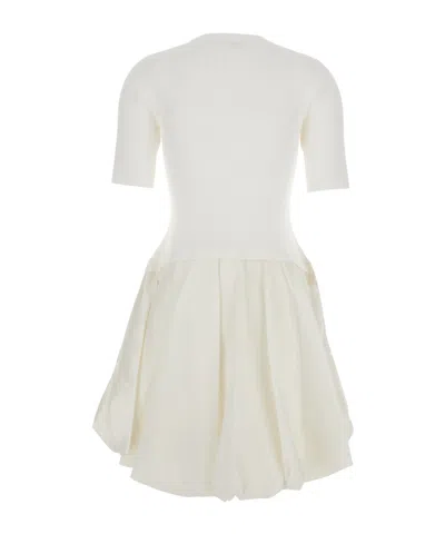 Simkhai Kenny White Crewneck Mini Dress With Puffed Skirt In Viscose Blend Woman