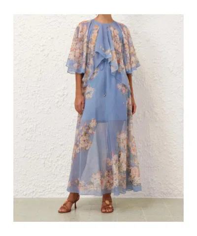 Zimmermann Womens Teal Blue Botanical Cascadian Flared-panels Cotton And Silk Maxi Dress Xl In Multi